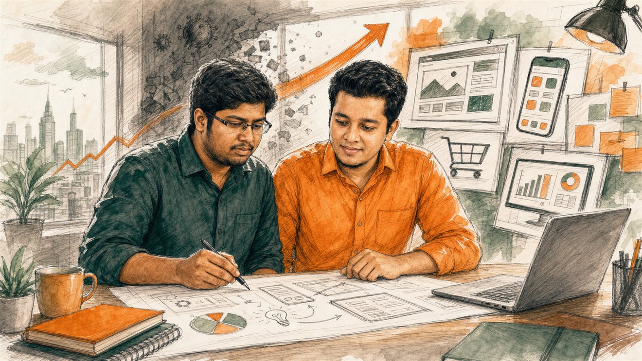 Sketch art showing Recluse Softwares evolving into Recluse Infotech