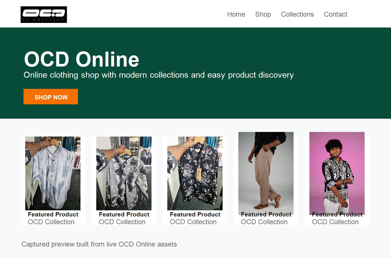 OCD Online ecommerce homepage